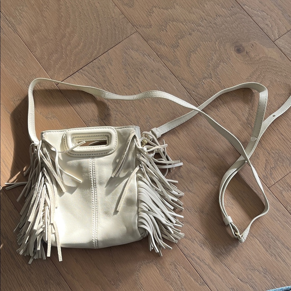 Maje Cream Fringe Crossbody Bag